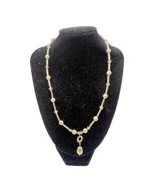Sterling Silver Necklace Faux Pearls AB Crystals Drop Pendant 16+2" Prom Bridal